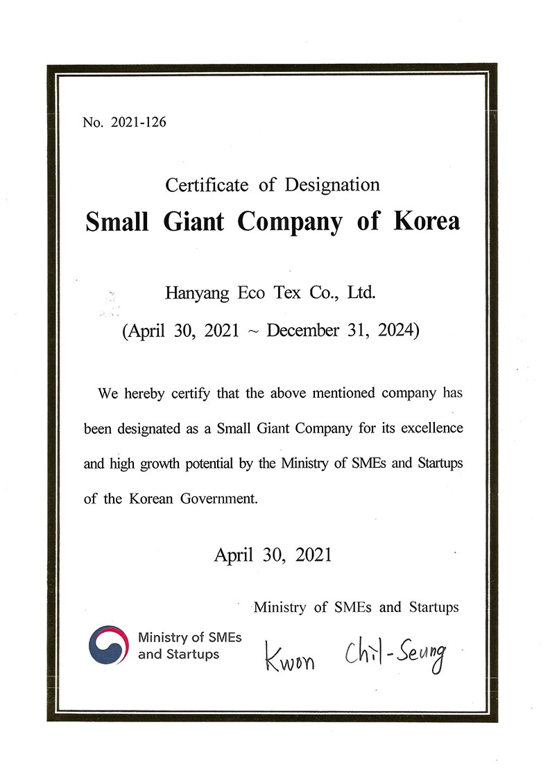 Certificate of Designation Small Giant Company of Korea